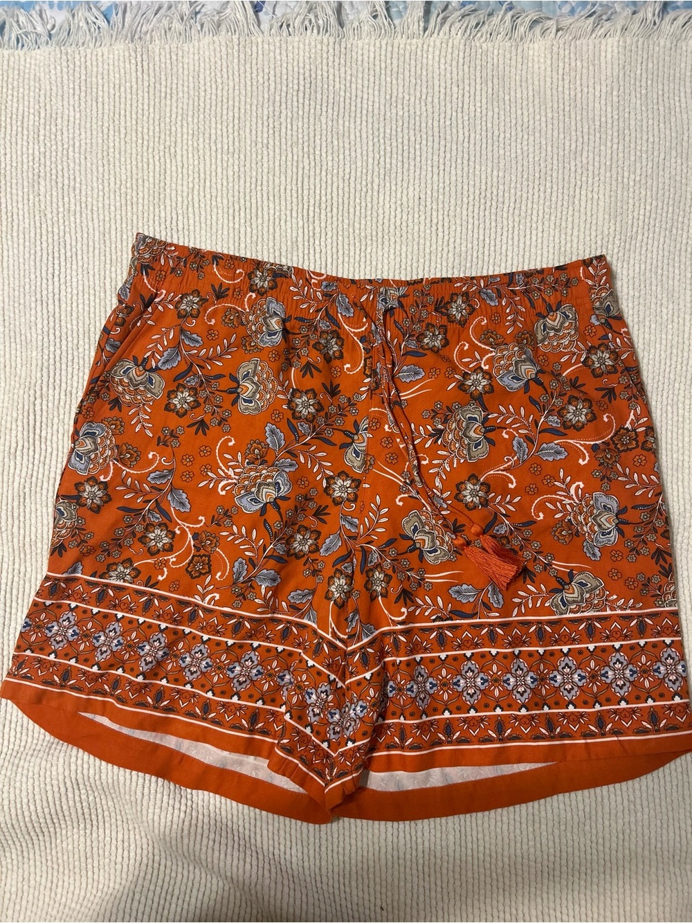 Women's Orange Floral Tie-Waist Shorts
